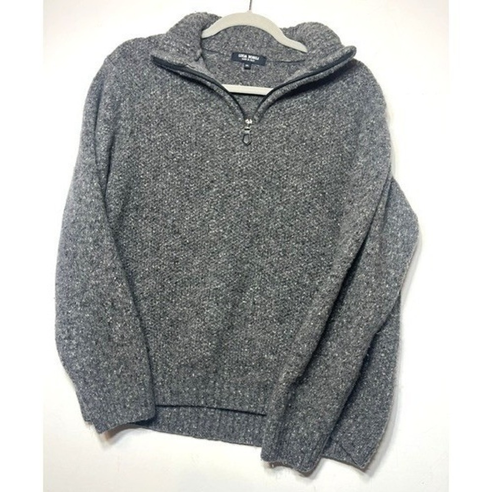 Luca Nobili Mens XL Gray Wool Blend Quarter Zip Sweater Made in Italy